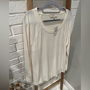 NEW Loft Long Sleeve Top in Ivory/Cream, Super Soft, Rounded Neckline, Size Med